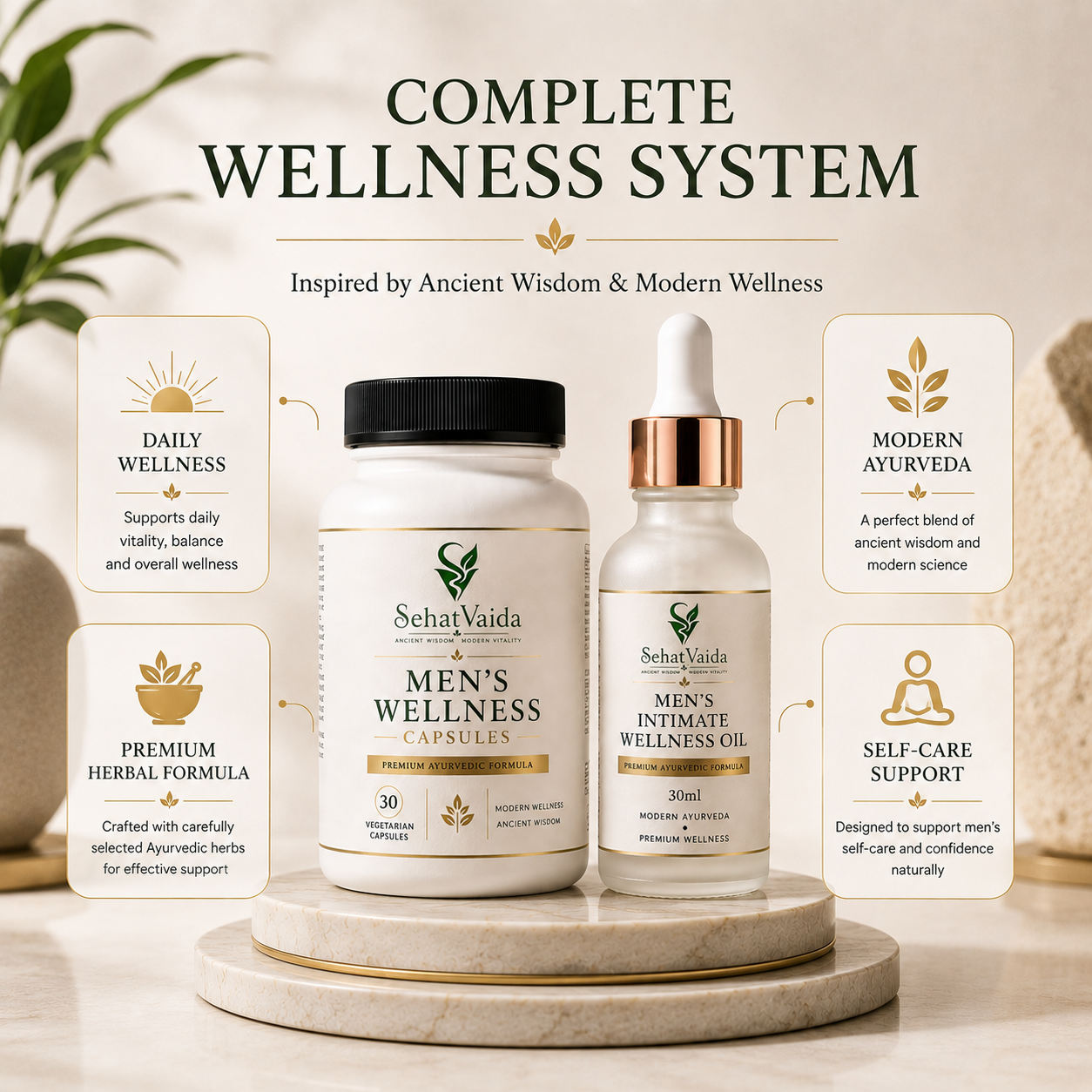 Men’s Wellness Combo – Wellness Capsules + Intimate Wellness Oil | Velora Ayurved