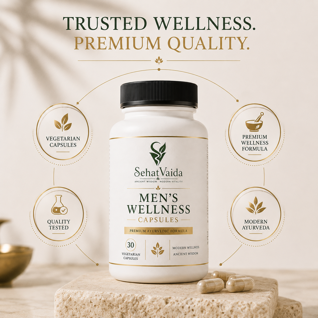 Men’s Wellness Capsules – 30 Vegetarian Capsules | Ayurvedic Wellness Supplement | Velora Ayurved