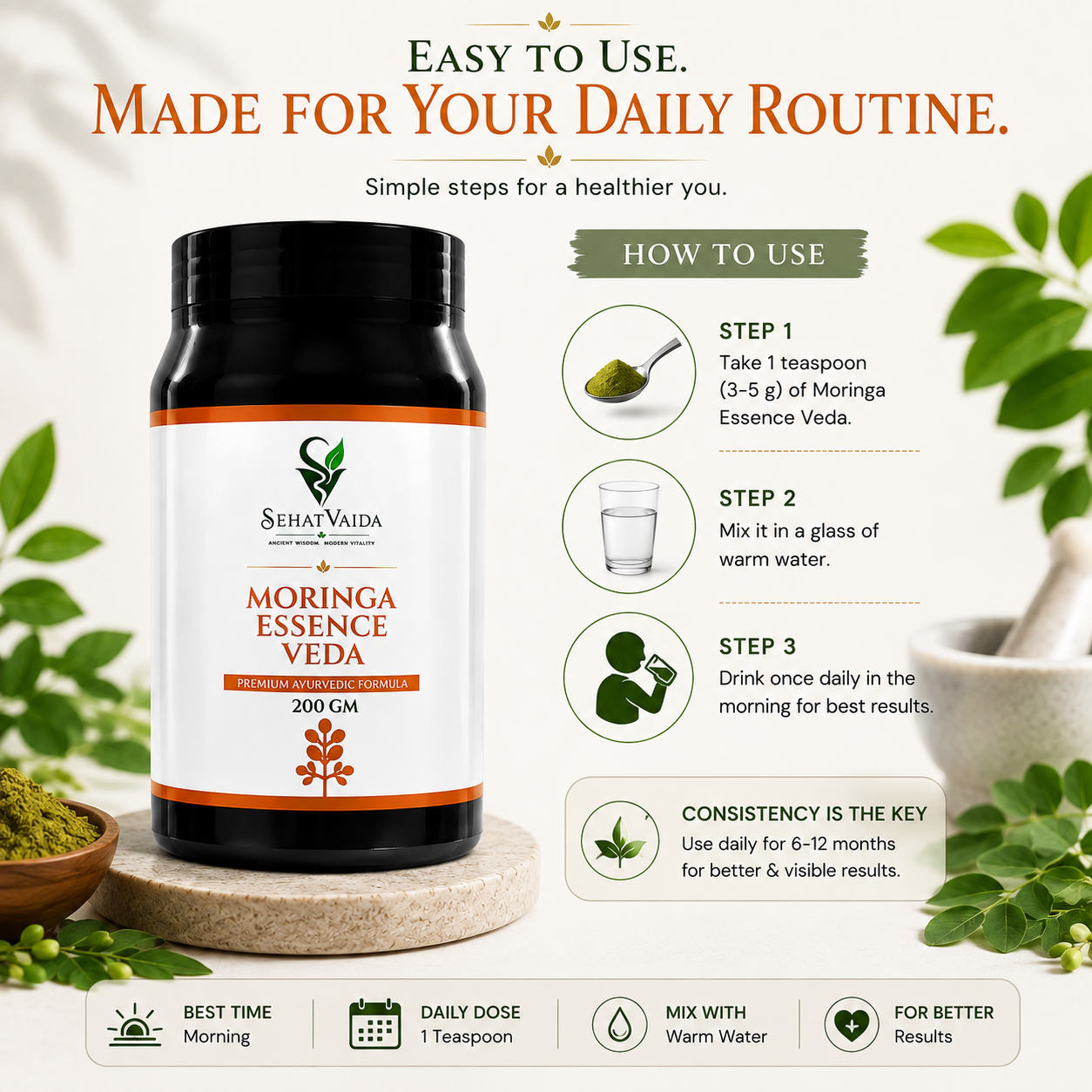 Moringa Essence Veda – 200g | Moringa Wellness Blend | Velora Ayurved