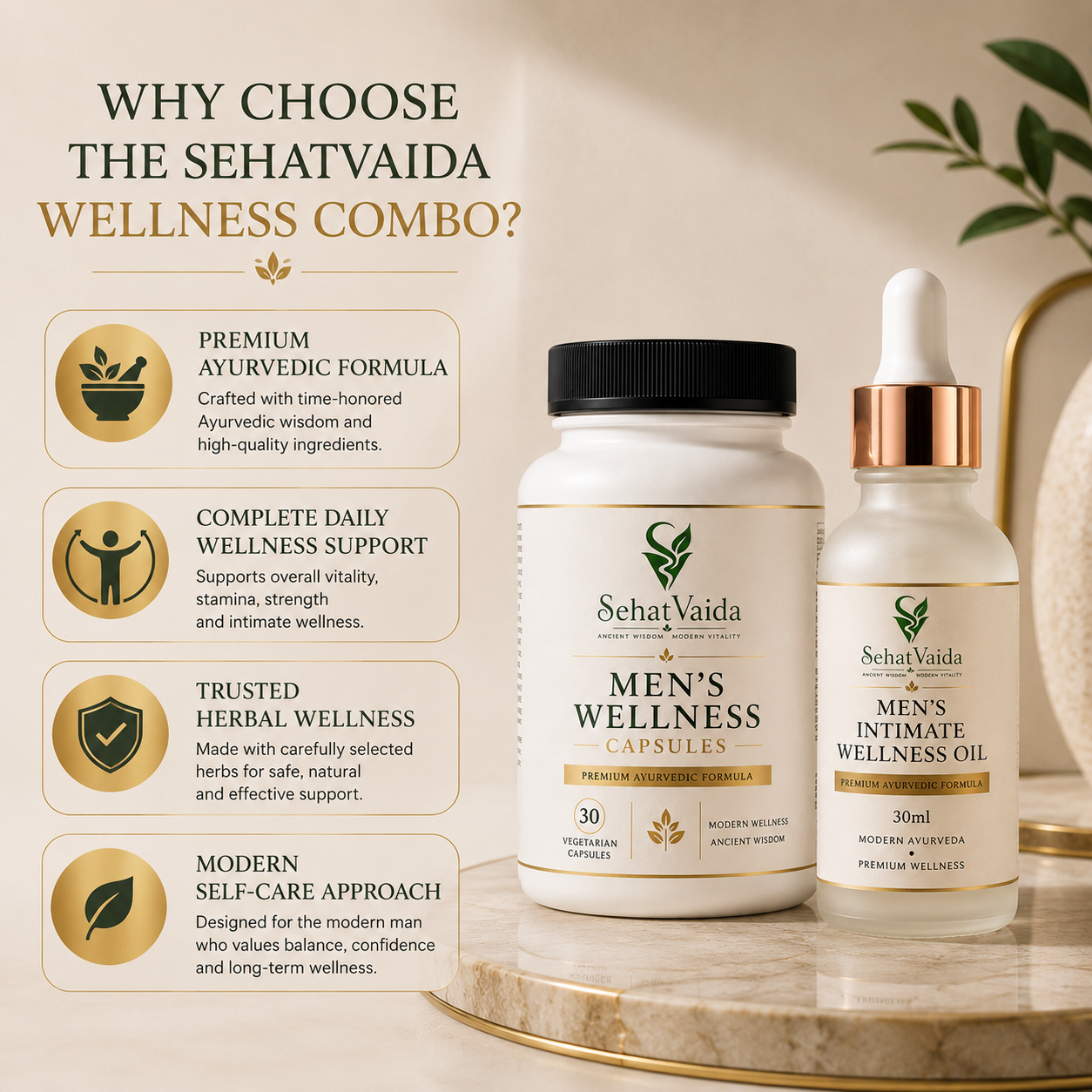 Men’s Wellness Combo – Wellness Capsules + Intimate Wellness Oil | Velora Ayurved