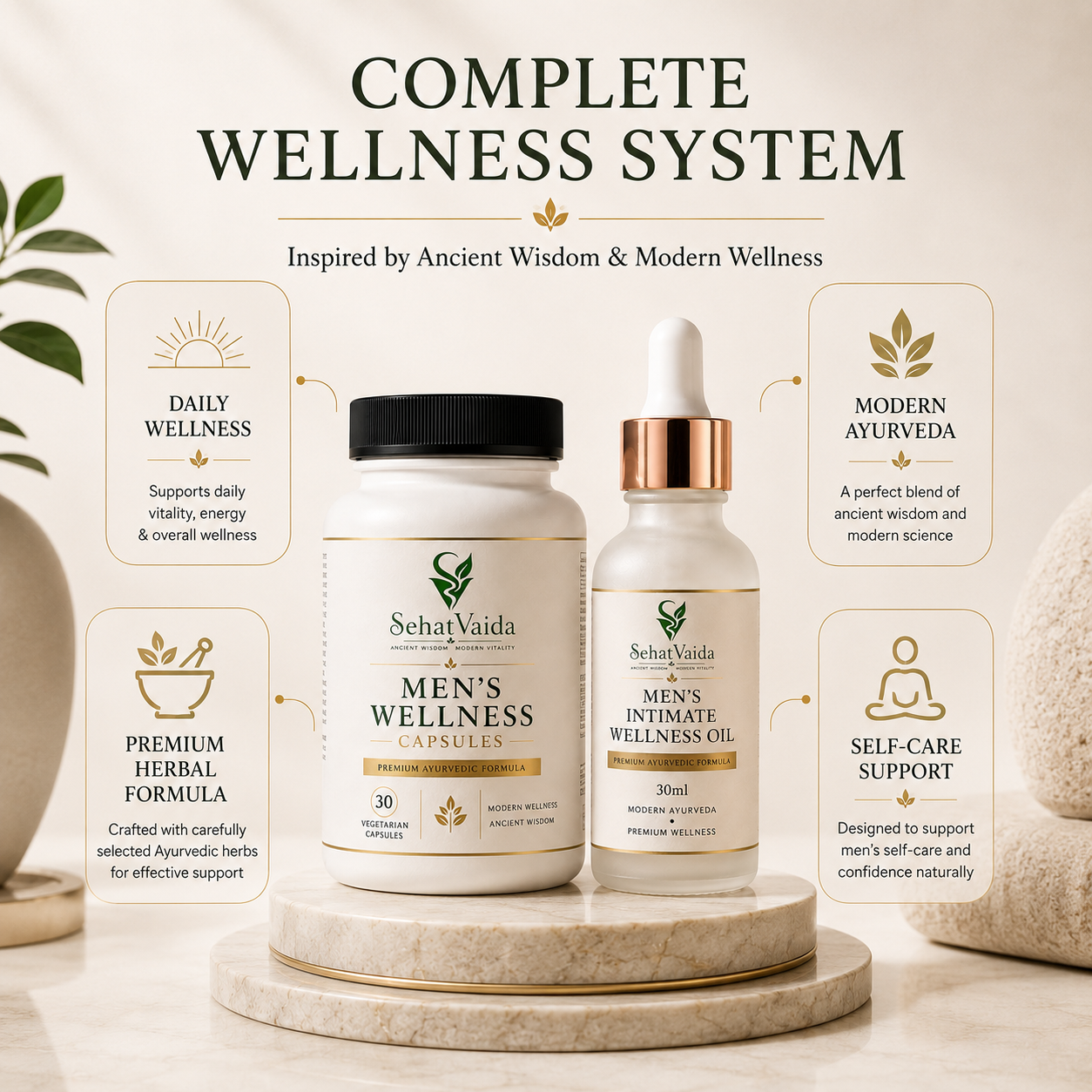 Men’s Wellness Combo – Wellness Capsules + Intimate Wellness Oil | Velora Ayurved