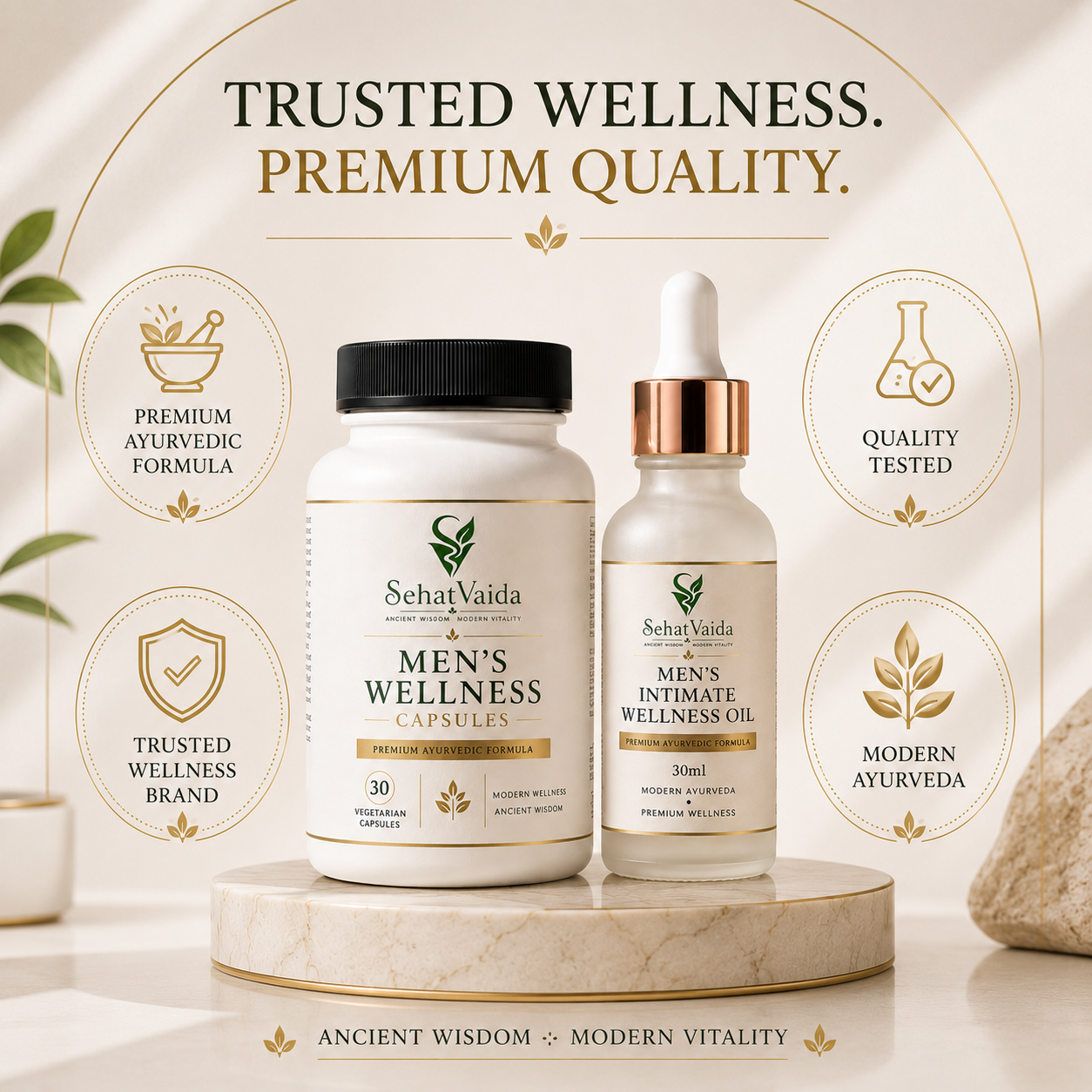 Men’s Wellness Combo – Wellness Capsules + Intimate Wellness Oil | Velora Ayurved
