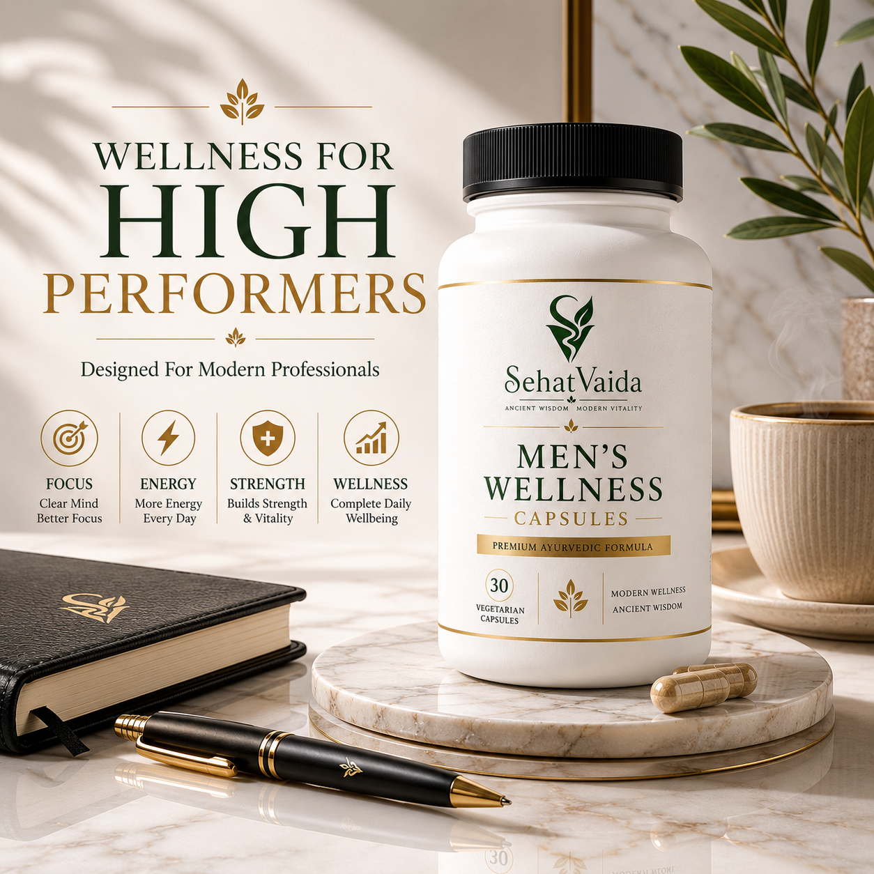 Men’s Wellness Capsules – 30 Vegetarian Capsules | Ayurvedic Wellness Supplement | Velora Ayurved