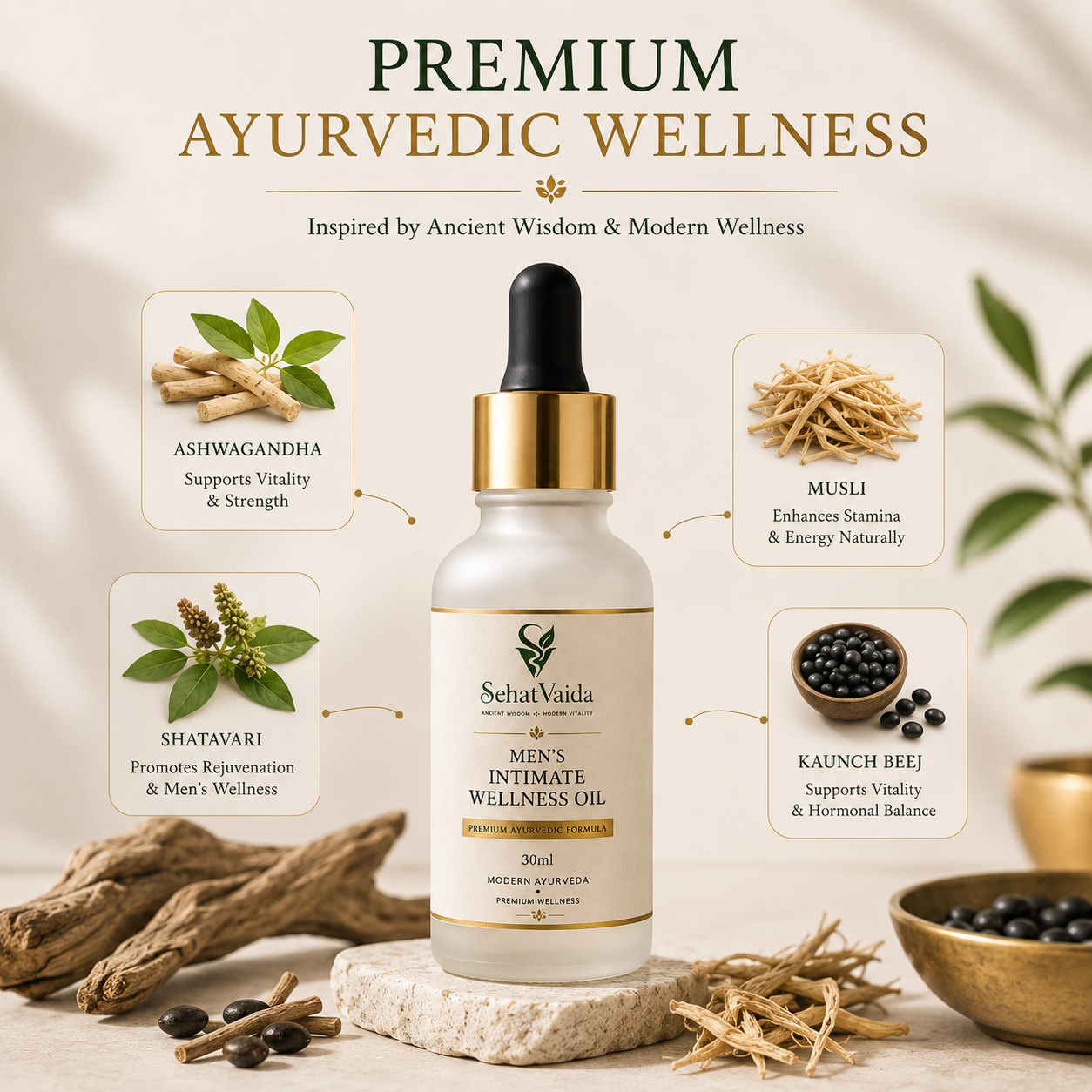 Men’s Intimate Wellness Oil – 30ml | Ayurvedic Wellness Massage Oil | Velora Ayurved