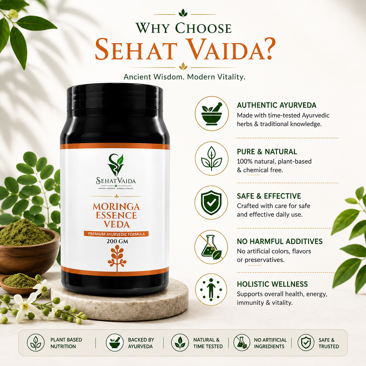 Moringa Essence Veda – 200g | Moringa Wellness Blend | Velora Ayurved